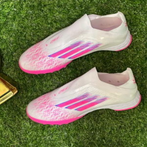 Chuteira Adidas F50 Laceless Branco e Rosa Neon